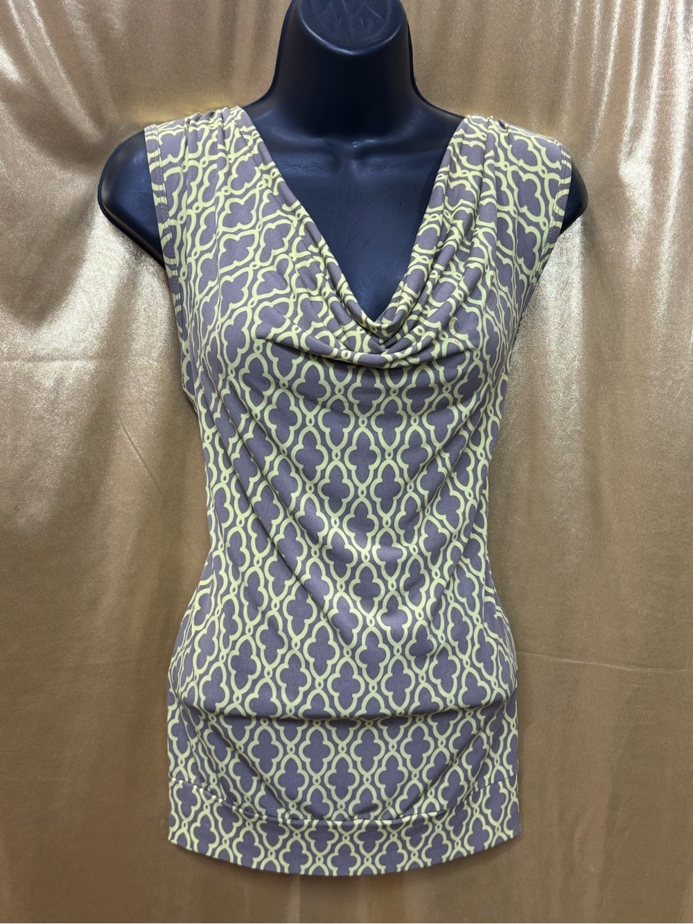 Banana Republic Yellow & Gray Geometric Draped Cowl Neck Sleeveless Top - Size M